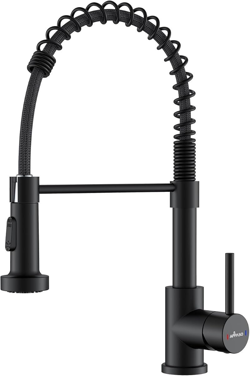 APPASO Kitchen Tap Black 2 Spray Modes Pull Out Spray 360° Stainless Steel