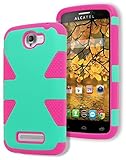 One Touch Fierce 2 Case, Bastex Heavy Duty Hybrid Dynamic Protective Case - Hot Pink Soft Silicone Cover with Teal Hard Shell Case for Alcatel One Touch Fierce 2 7040T, Pop Icon A564C