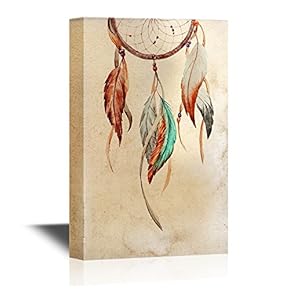 Canvas Wall Art - Beautiful Vector Image with Nice Watercolor Dreamcatcher - Gallery Wrap Modern Home Art | Ready to Hang - 12x18 inches