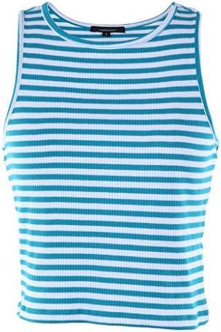 Ola Mari Junior Size Ribbed Striped Cropped Top, Large, Teal