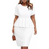 Pinup Fashion Business Dresses for Woman Plus Size - Church Work Office Peplum Pencil Boat Neck Knee Length Dress