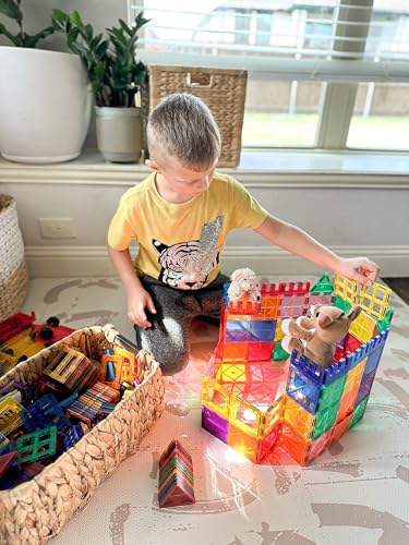 Coodoo Magnetic Building Blocks Toy for Children, 100 Pieces 3D Magnetic Constructions Children with 2 Cars, Educational Gift Montessori Toys Children 3 Years