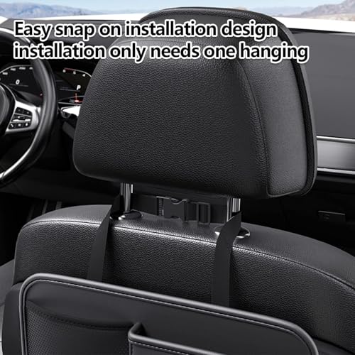 TERRIFI Leather Car Backseat Organizer - Hanging Seat Storage Bag for Snacks, Drinks, Toys, Magazines - Keeps Car Clean and Tidy - Essential Travel Accessories, Black