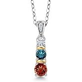 Gem Stone King 925 Silver and 10K Yellow Gold Round Red Garnet Blue Diamond and White Moissanite Pendant Necklace For Women (0.62 Cttw, Gemstone January Birthstone, with 18 Inch Chain)