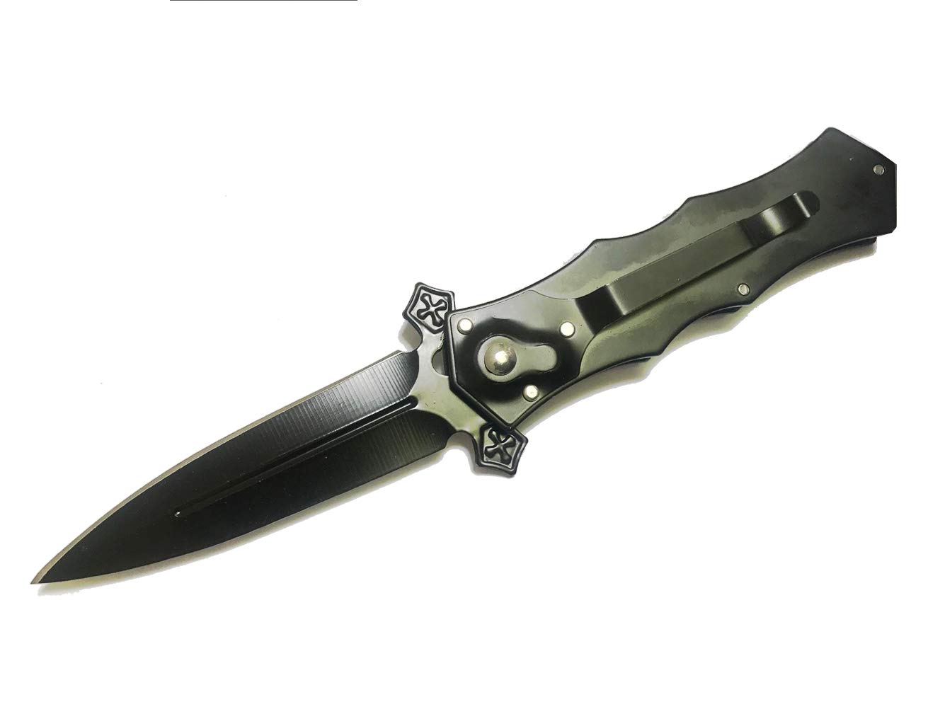 QBSPORTS Force Black Cross Folding Blade Pocket Knife