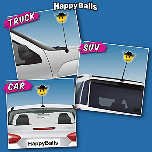 HappyBalls Happy Smiley Cowboy Car Antenna Topper/Antenna Ball/Mirror Dangler/Desktop Spring Stand