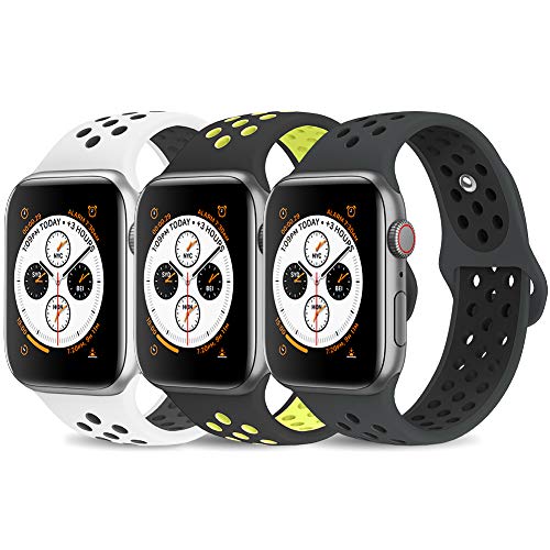 AdMaster Compatible for Apple Watch Band 42mm 44mm,Soft Silicone Replacement Wristband Compatible for iWatch Apple Watch Series 1/2/3/4 - M/L AnthraciteBlack/WhiteBlack/BlackVolt - Thumbnail 4