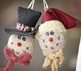 Package of 6 All Natural Burlap Snowman Face Ornaments for Holiday Decorating and Embellishing