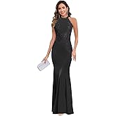MCOLLNAS Mermaid Chiffon Mother of The Bride Dresses Long Lace Appliques Halter Formal Dress with Cape
