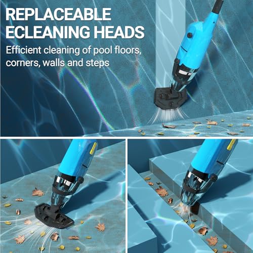 Cordless Handheld Pool Vacuum for Above Ground Pool, 18GPM Powerful Suction/87” Extension Pole/60Mins Runtime, Spot Fast Cleaning Pool Vacuum Cleaner for Spas Inground Above Ground Pool Vacuums (Blue)
