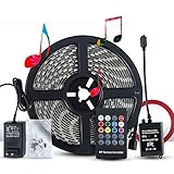 LED Strip Lights Sync to Music, 5M/16.54ft 300LED 12V Flexible Multi Color LED Lights Strip Kit, SMD 5050 Waterproof Rope Light, Cuttable Lighting Strips with RF Remote for Home Bar Party Decoration