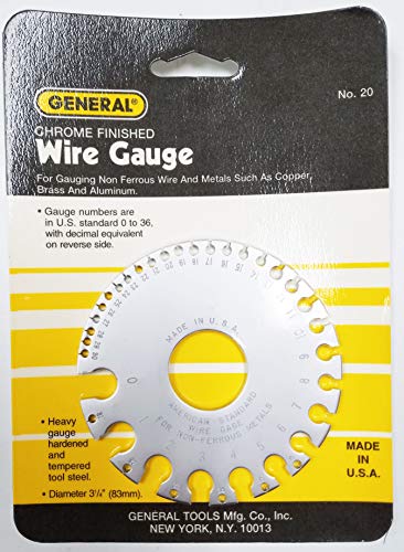General Tools 20 American Standard Wire Gauge | Round Metal Gauge For Measuring Non-Ferrous Wire | Satin Finish, 0-36 Sizes