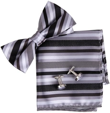 BT2189 Grey Stripes Online Shopping For Interview Silk Pre-tied Bowtie Cufflink Hanky Excellent Gifts Set By Epoint