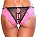 Women's Crotchless Frills Open Back Bows Cheeky Boyshort Panties (Small / Medium, Pink)