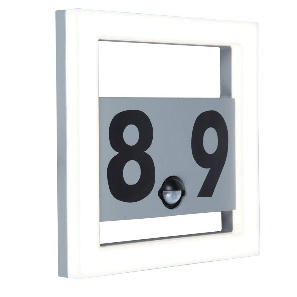 Eco-Light Alice 5194302118 LED Outdoor Wall Light with House Number Set Protection Class IP44 with 800 lm in Anthracite A+ Modern and Discreet Wall Lamp with House Number and Motion Sensor Silver