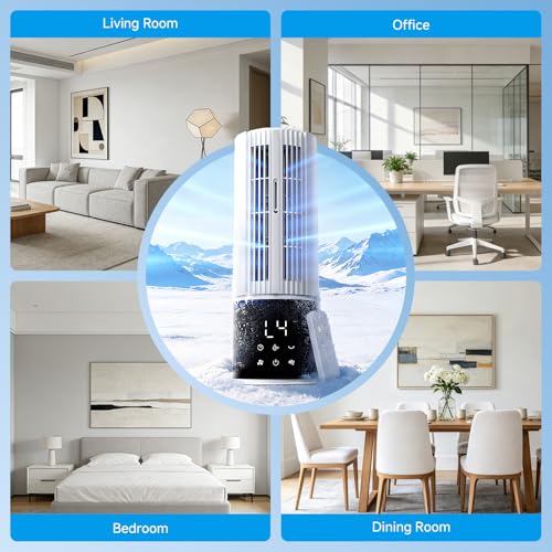 Portable Air Conditioner Air Cooler 6-in-1 Portable Tower Fan,3 Speeds, Storm Mode Mist,Remote Control,Automatic Oscillation,8H Timer LED Display with Ice Pack for Home & Office Use（Pure White）