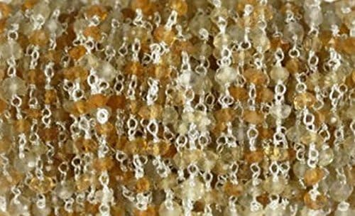 KIRANBEADS - 3 Feet Hessonite Beaded Chain - 925 Silver Plated Wire Wrapped Chain - Rosary Beaded Chain - Beads Measure 3-4mm Size