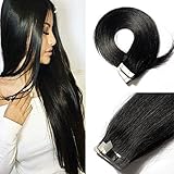 20 Inch Tape in Hair Extensions Remy Human Hair #01 Jet Black Long Straight Hair Seamless Skin Weft Invisible Double Sided Tape 20pc/pack 30g +10 Free Tape Bonds