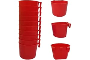 ORIBUKI Cage Cups Birds Feeders Seed Bowl Chicken Feeding Watering Dish Rabbit Water Food Hanging Wire Cages Box 8oz Coop Cups for Pet Parrot Parakeet Gamefowl Poultry Pigeon (10PCS Red)