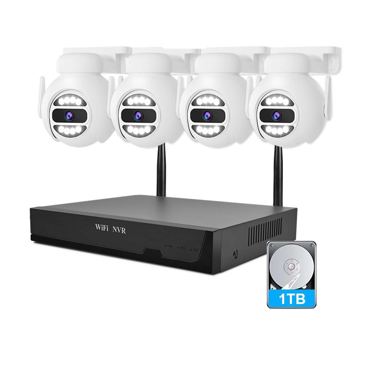 Photo 1 of [Auto Tracking Alert 360° PTZ & 2-Way Audio] 8CH Plug&Play Wireless Cameras for Home Security, 4x1920P 5MP IP67 IR&Full Color Night Vison AI Motion Detection, 1TB HDD 24/7 Recording Remote Control