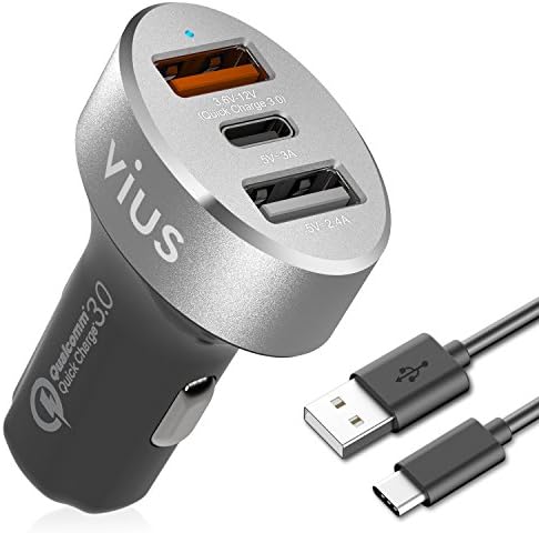 vius 54W 3-Port Quick Charge 3.0 USB Car Charger [Silver] – Best for iPhone 7 6S 6 Plus 6 5SE 5S 5 5C 4S, iPad Pro Air 2 mini, Samsung Galaxy S7 S6 Edge Plus Note 5 4, LG G5 G4, HTC, Nexus and More