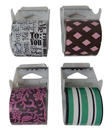 Duck Brand Decorator Printed Assorted Packing Tape with Cutting Edge 4 Roll Bundle