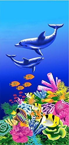 Microfiber Beach Towel (28”x 59”) - Lightweight Towel for Travel Swim Pool Camping Blanket Outdoors and Sports - Wall Tapestry Home Decor - Absorbent &amp; Quick Dry Bath Towel Coral &amp; Dolphin (519)