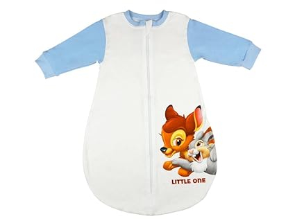 Disney Bambi Baby- und Kinder- Sommer-Schlafsack langärmlig aus Baumwolle, UNGEFÜTTERT, mit Bambi und Klopfer, GRÖSSE 56-62, 