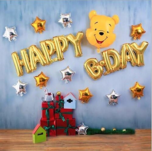 dolphin1986 Winnie the Pooh decoration, Happy birthday Letters alphabet, foil balloon decoration, celebration birthday party decoration (Happy birthday decoration-A)