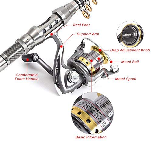 Lixada Teleskop Angelrute und Spule Combo Kit mit 100M Angelschnur Köder Haken Jigkopf und Fischen Tragetasche Fall Angelzubehör – Bild 4