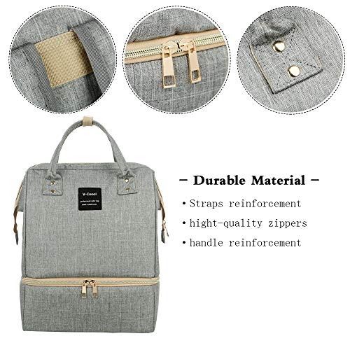 Breast Pump Backpack - Cooler and Moistureproof Bag Double Layer for Mother Baby Bottle Breast Milk Pump Breastfeeding Outdoor Working Backpack with USB Charging Port, Large (Grey)