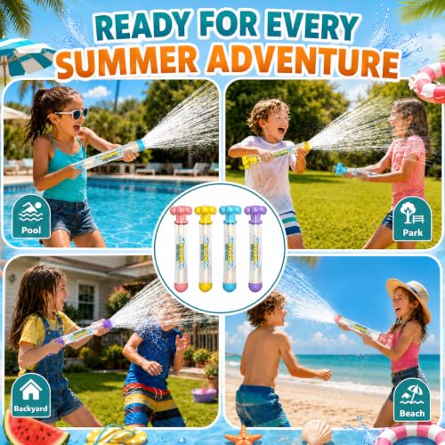 Firework Water Gun 4PCS: Pull-Out Fireworks Spray Water Blaster | Water squirters for kids & adults, ideal for pool, beach, garden and backyard summer water fights