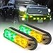 Xprite Amber & Green 4 LED 4 Watt Emergency Vehicle Waterproof Surface Mount Deck Dash Grille Strobe Light Warning Police Light Head with Clear Lens - 2 Pack