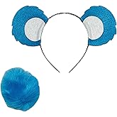Turquoise Bright Blue Teal Teddy Bear Ears Headband and Tail Set, Halloween Costume Accessories Hairpiece Hairband