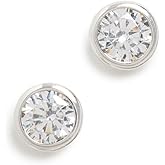 SHASHI Women's Solitaire Bezel Stud Earrings, Silver, One Size