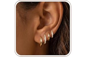 Maxcate 4 Pair Small Gold Hoop Earrings for Women Sensitive Ears - Hypoallergenic 14k Real Gold Plated Hoops Zirconia Cartilage Huggie Earrings Set Helix Piercing Earring Gold Jewelry for Women Gift