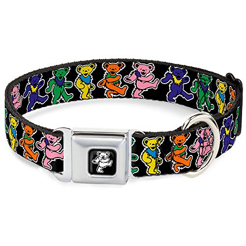 Buckle-Down Seatbelt Buckle Dog Collar - Dancing Bears Black/Multi Color - 1.5" Wide - Fits 18-32" Neck - Large