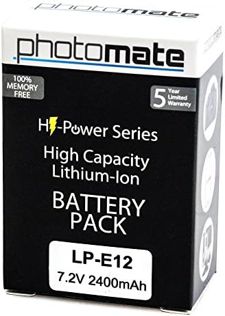 PhotoMate LP-E12 LPE12 Ultra High Capacity Rechargeable Battery Pack (2400mAh) for Canon EOS M, EOS-M, M2, EOS-M2, Rebel SL1, 100D DSLR Digital Camera