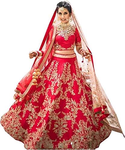 Jepisa Women's Taffeta Silk Lehenga Choli (Red, Free Size)