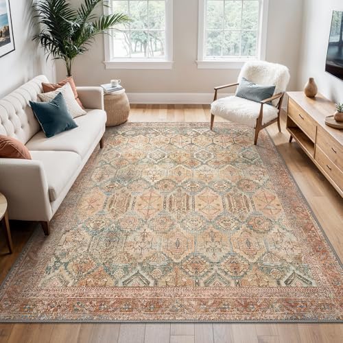BEIMO Vintage Salon Rug, Room Rugs, Essential Living Room Rug, Non-Slip Washable, Large Persian Rugs for Living Room, Red Brick Color, 200 x 290 cm