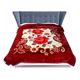 JYK 10 lbs King Ultra Silky Heavy Thick Korean Mink Bed Blanket, Two-Ply Printing Reversible (Flower&Red)