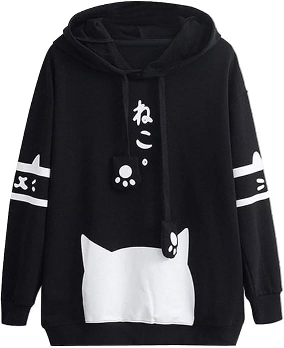 Amazon Lucaso 人気 トップス レディース パーカー フード付き 無地 猫耳 猫柄 薄地 セクシー 可愛い ゆったり カジュアル カットソー トレーナー プルオーバー 通勤 通学 普段着 テニス 登山 運動会 旅行 レディース 通販