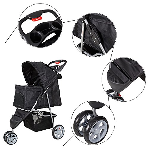 KARMAS PRODUCT Pet Stroller for Dog Cat Small Animal Folding Walk Jogger Travel Carrier Cart with Three Wheels (Black)