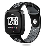 Hagibis Compatible with Fitbit Versa Bands Sport Silicone Replacement Breathable Strap Bands for New Fitbit Versa Smart Fitness Watch (Black&Gray)