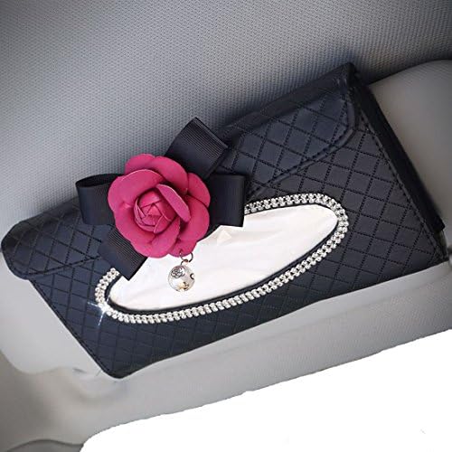 Wishlanlan Auto Car Sun Visor Tissue Box Handy Paper Napkin Holder Clip Rose and Pearls Decorate (Red)