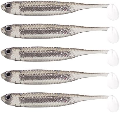 Fishcm Softbait Wiggle Shad Soft Plastic Swimbait Fishing Lure Smallmouth Bass Perch 3" Blue, Silver,Red Pack of 5pcs