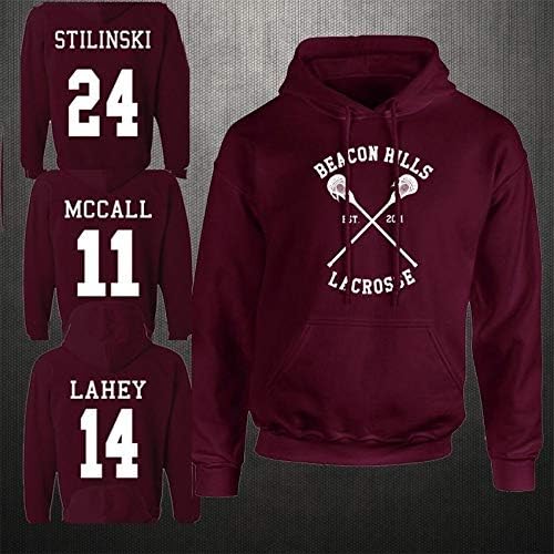 wuwei Beacon Hills Lacrosse Hoodie Teen Wolf McCall Stilinski Lahey Unisex Sweatshirt.(Wine red,Stilinski 24 (Size L))
