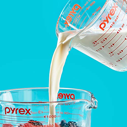 Pyrex 4 Piece Glass Measuring Cup Set, Includes 1Cup, 2Cup, 4Cup