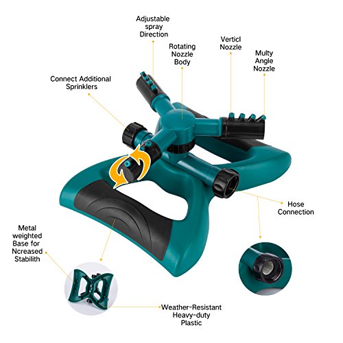 Garden Sprinkler, 360Â° Rotating Adjustable Lawn Sprinkler Irrigation System With Leak Free Design, Easy Hose Connection Garden Irrigation for Lawn, Courtyard, Garden