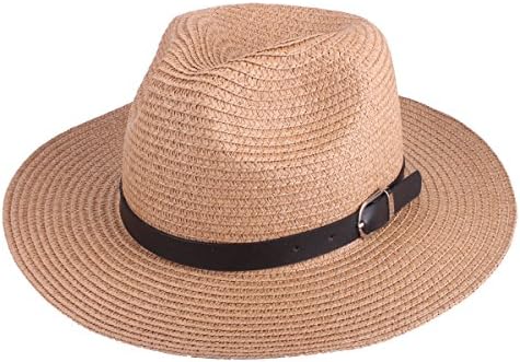 Women's Sun Hat - Floppy Straw Panama Roll up Hat Big Foldable Roll up UV Protection Summer Beach Wide Brim Cap UPF50+ (6606 Light Coffee)